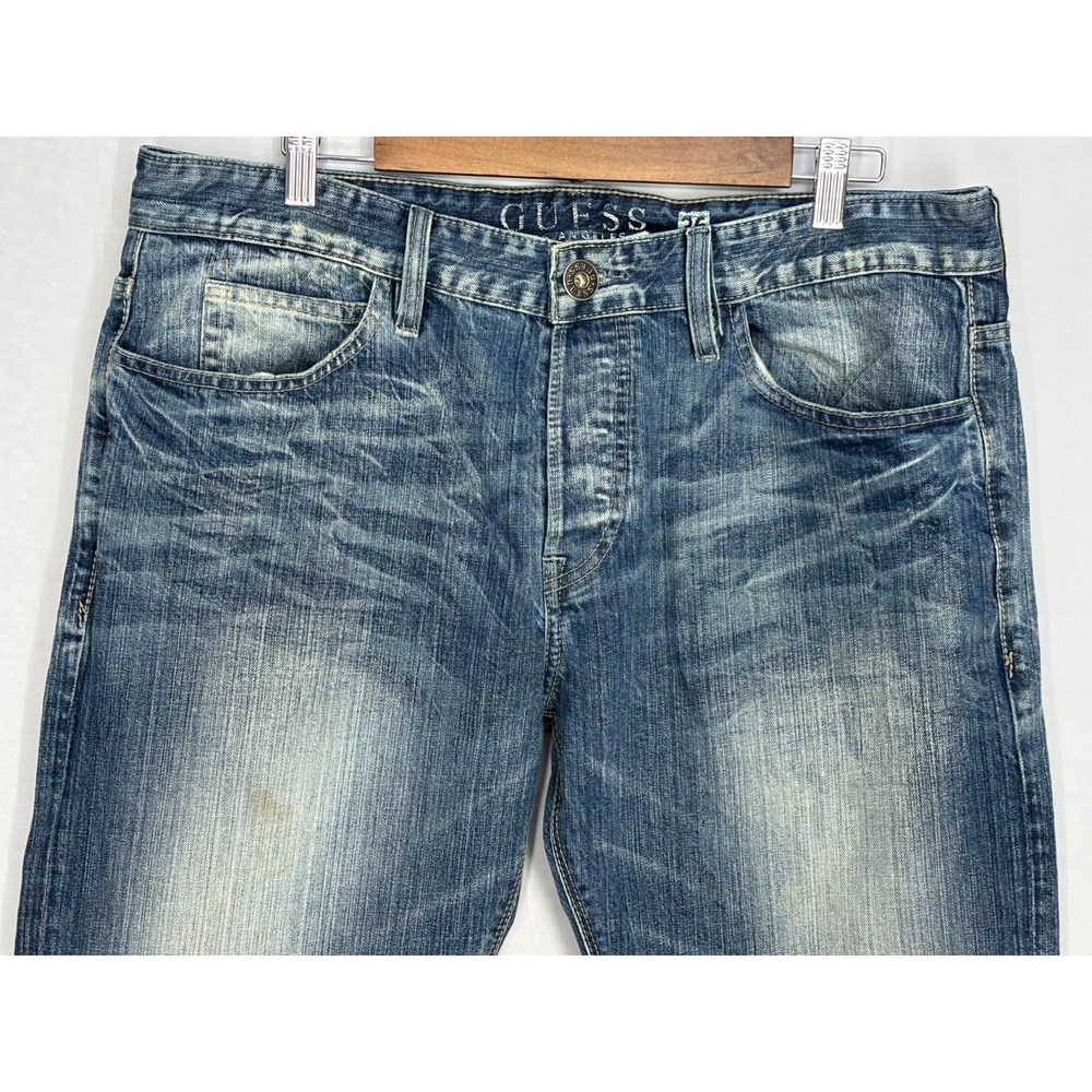 Guess Los Angeles Sunset Relaxed Fit‎ Straight Leg Jeans Mens Blue Denim 36 x 35